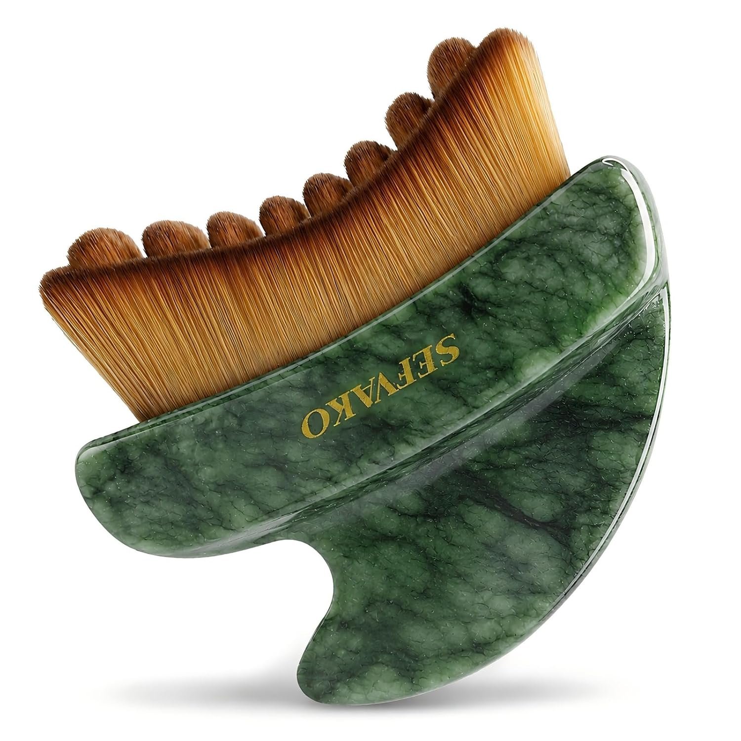 Lymphatic Contour Face Brush, Dual-Ended Dry Brush + Cool-Touch Jade Gua Sha Edge, 0.075mm Ultra-Soft Bristles Gua Sha Facial Tools, for Lymphatic Drainage, Less Puffy Look, Sculpt & Relax