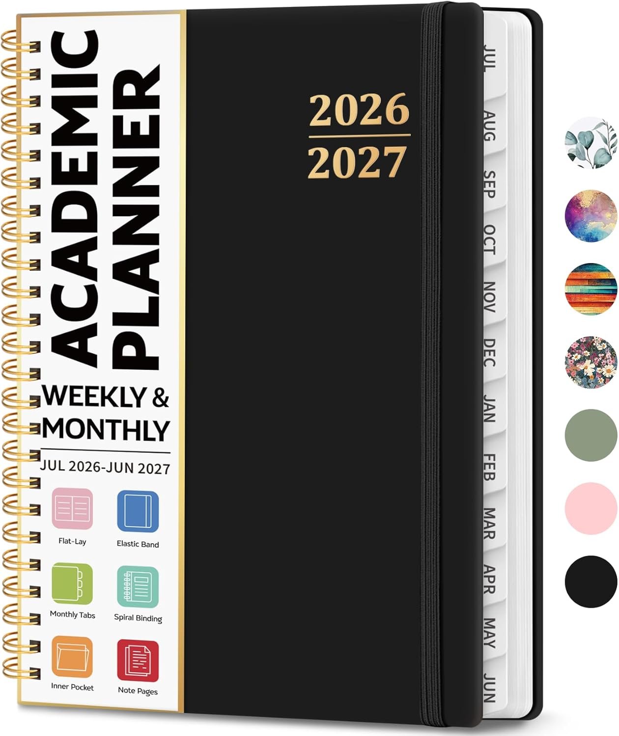 Academic Planner 2026-2027, Weekly and Monthly Calendar Planner Book, July 2026 – June 2027, Hardcover Organizer with Tabs, Perfect for Teachers, Students, Women & Men, A5 (6.4″ x 8.5″) – Black