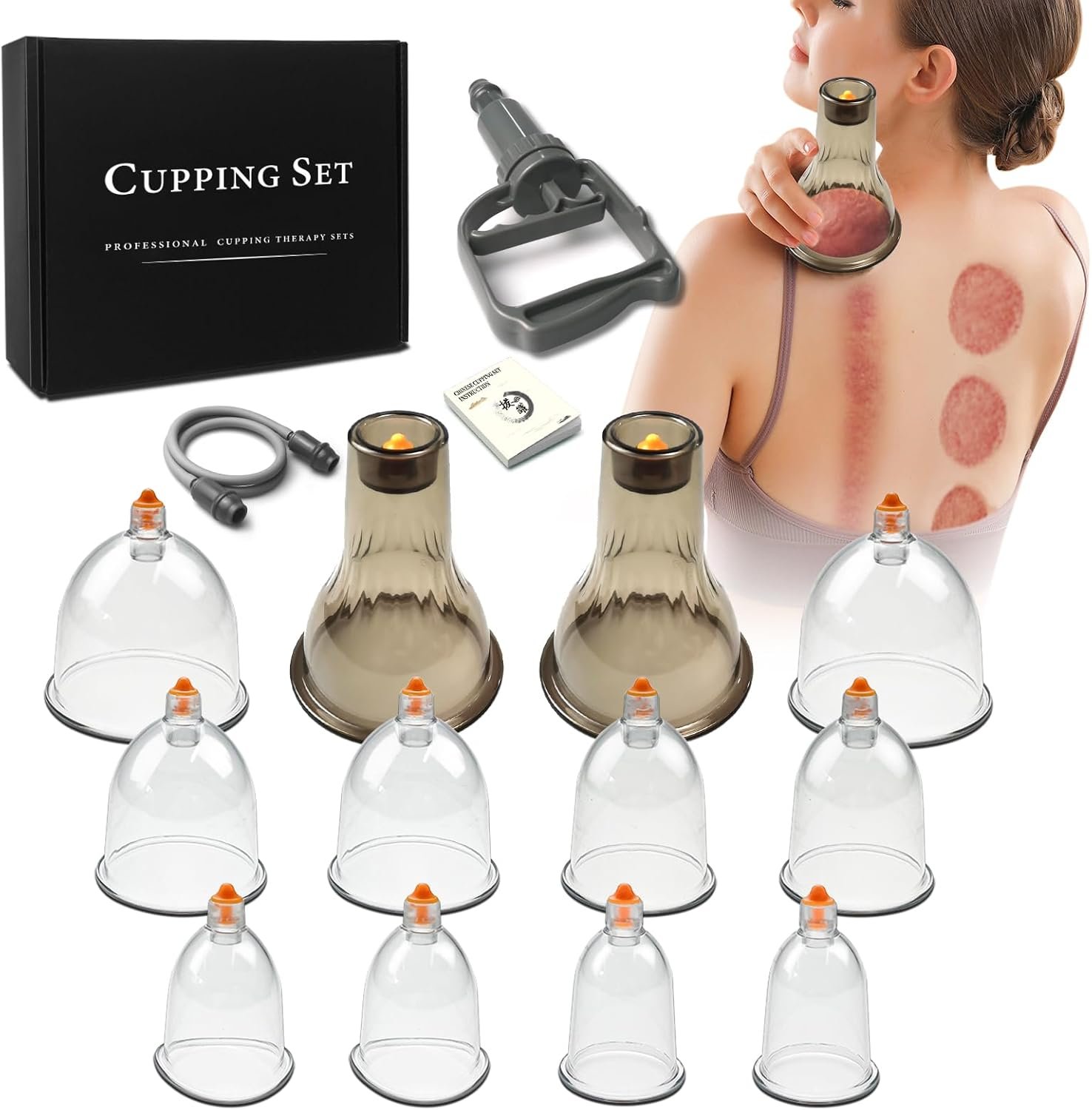 Cupping Set – Cupping Kit for Massage Therapy w/ 12 Cupping Therapy Set for Pain Relief Physical Therapy Body Vacuum Massage Cups with Pump