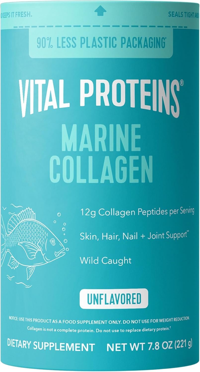 Vital Proteins Marine Collagen Peptides Powder Supplement for Skin Hair Nail Joint – Hydrolyzed Collagen – 12g per Serving – 7.8 oz Canister | Marine Collagen Peptides, Supports Hair Skin Nails & Joints, Hydrolyzed Collagen, 12g Per Serving