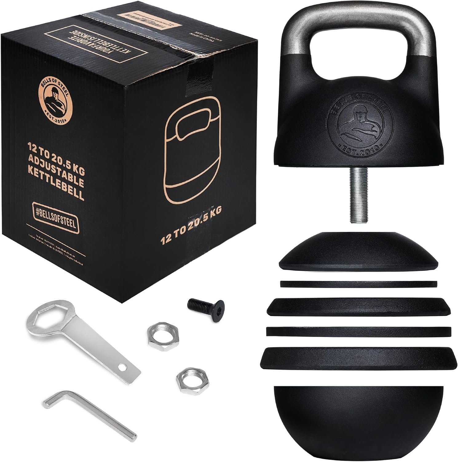 Adjustable Kettlebell Set [Bells of Steel] Kettle Bell Weight Set, Steel Shell, Internally-Loaded for Full Body Workouts, Competition Standard 35mm Handle