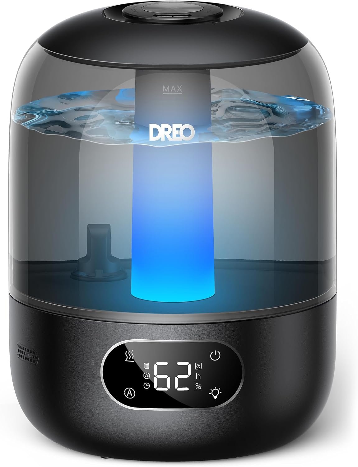 DREO 3L Humidifiers for Bedroom, 30H Runtime, 26 dB Quiet, Black | Easy to Refill & Clean, Precise Humidity Control, Night light, 360° Nozzle, Cool Mist Air Humidifier for Large Room, Baby