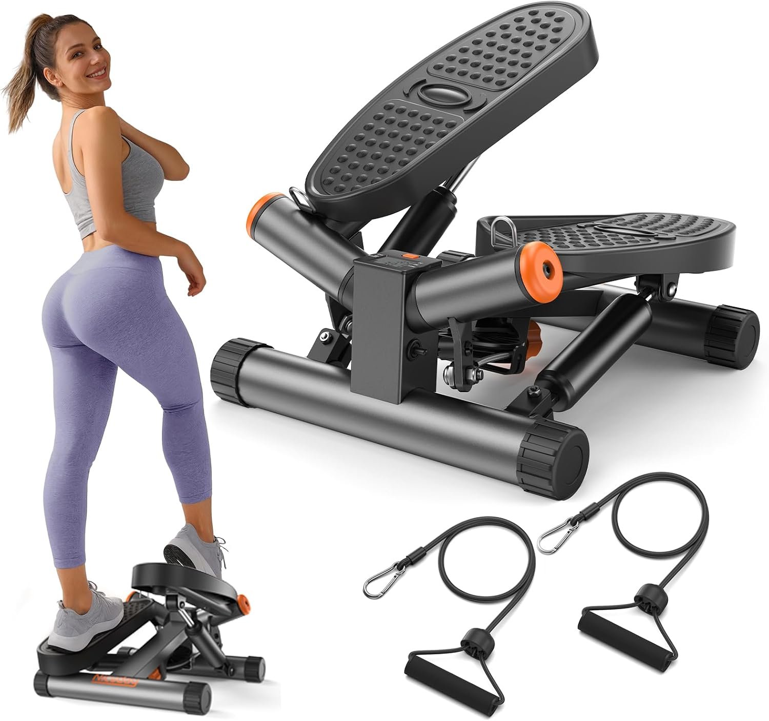 Niceday Steppers for Exercise at Home, Mini Stepper with 300LBS Capacity | Stair Stepper with Resistance Bands, Hydraulic Fitness Stepper with LCD Monitor, Twist Stepper Machine for Full Body Workout