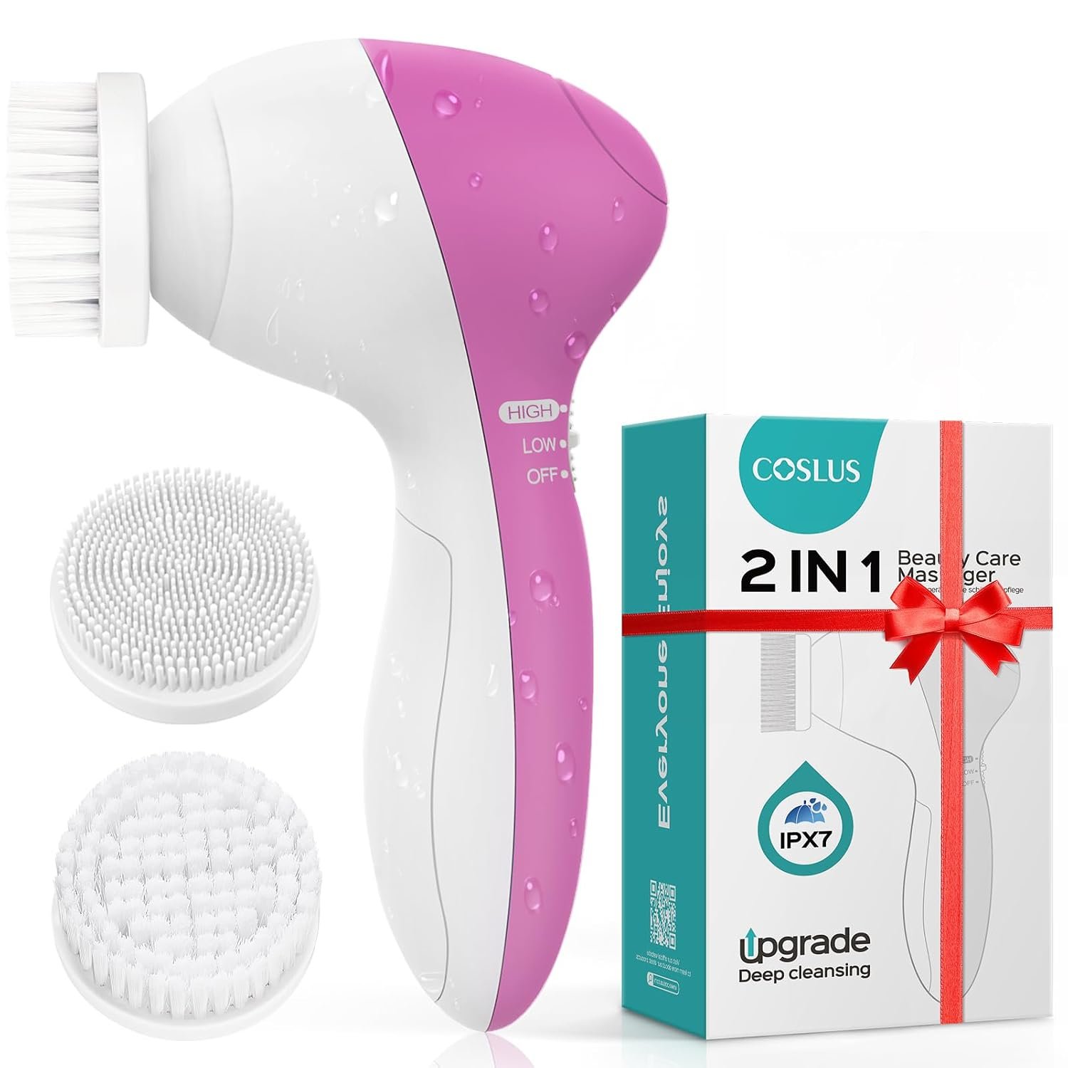 COSLUS Facial Cleansing Brush Face Scrubber, 2-in-1 Rotating Design | Electric Exfoliator Massage Brush for Deep Cleaning, Gentle Skin Care, for Men and Women, Waterproof, Blue, Standard Set,