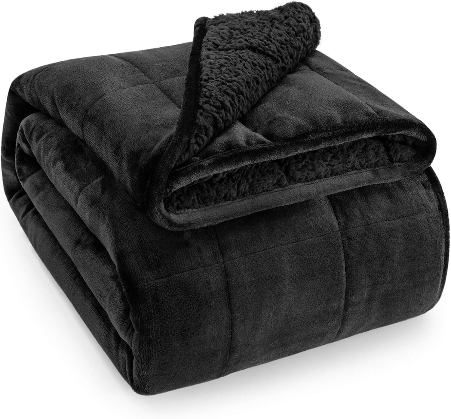 Weighted Blanket for Adult 15lbs Sherpa Fleece Queen 60″x80″ Black | Dual Sided Cozy Fluffy Heavy Blanket,Ultra Fuzzy Throw Blanket with Soft Plush Flannel Top, Better Sleep, Relax Body & Mind