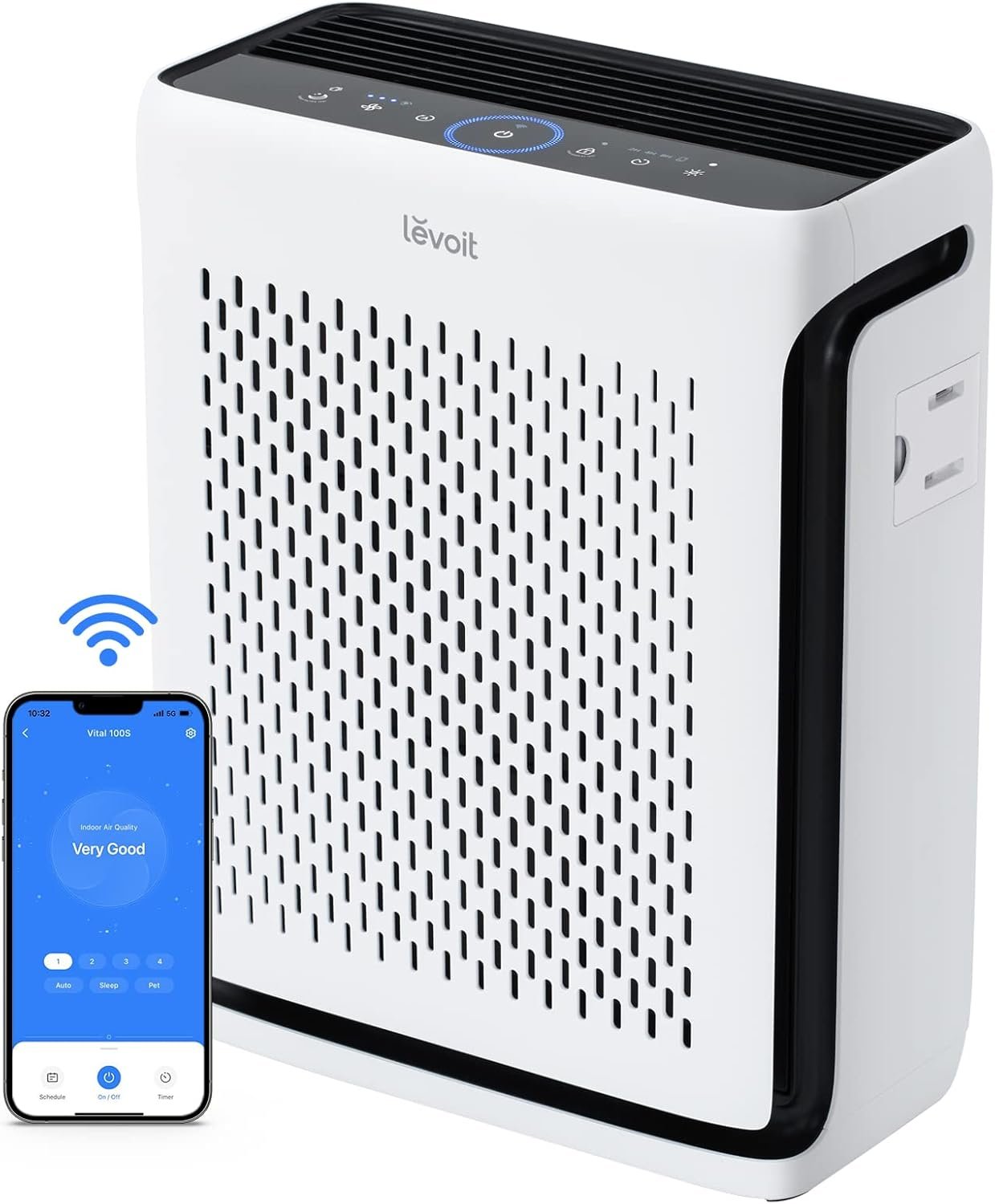 LEVOIT Air Purifier for Home Pets Bedroom Up to 1073Ft² Washable Pre-Filter | Quiet HEPA Sleep Mode for Pets, Allergens, Dust, Pollen, Smoke, Smart Air Quality Monitor, AHAM VERIFIDE, Vital 100S-P, White