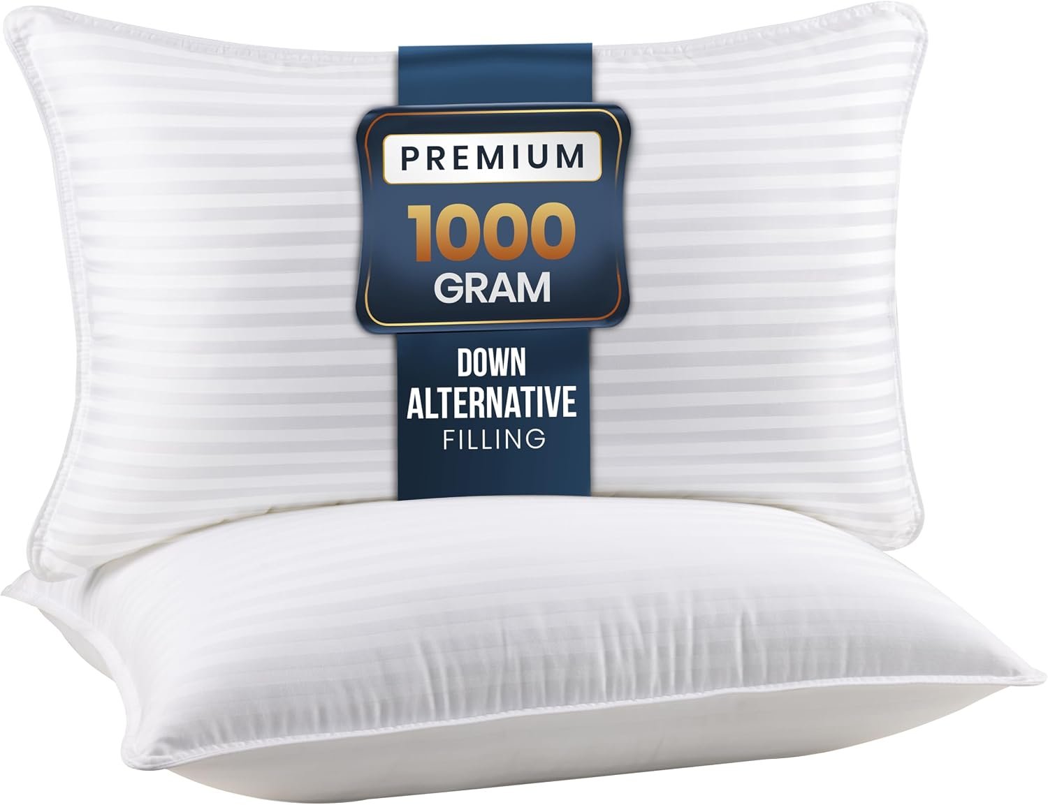 Utopia Bedding Hotel Bed Pillows for Sleeping, Pillows Queen Size Set of 2 | Down alternative pillows, cooling hotel quality, luxury comfort for back, side & stomach sleepers, Premium Stripes, White