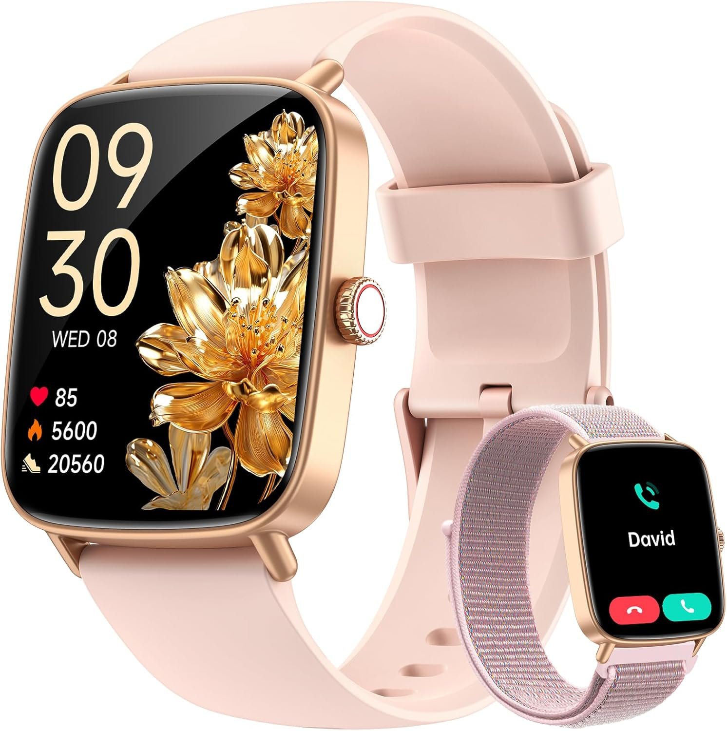 Tensky Smart Watch for Women, 1.85″ AMOLED Screen, 2 Bands, Answer/Call | 120+ Sport Modes Fitness Tracker with Heart Rate/Sleep/SpO2 Monitor, Compatible for iPhone/Samsung/Android, IP68 Waterproof