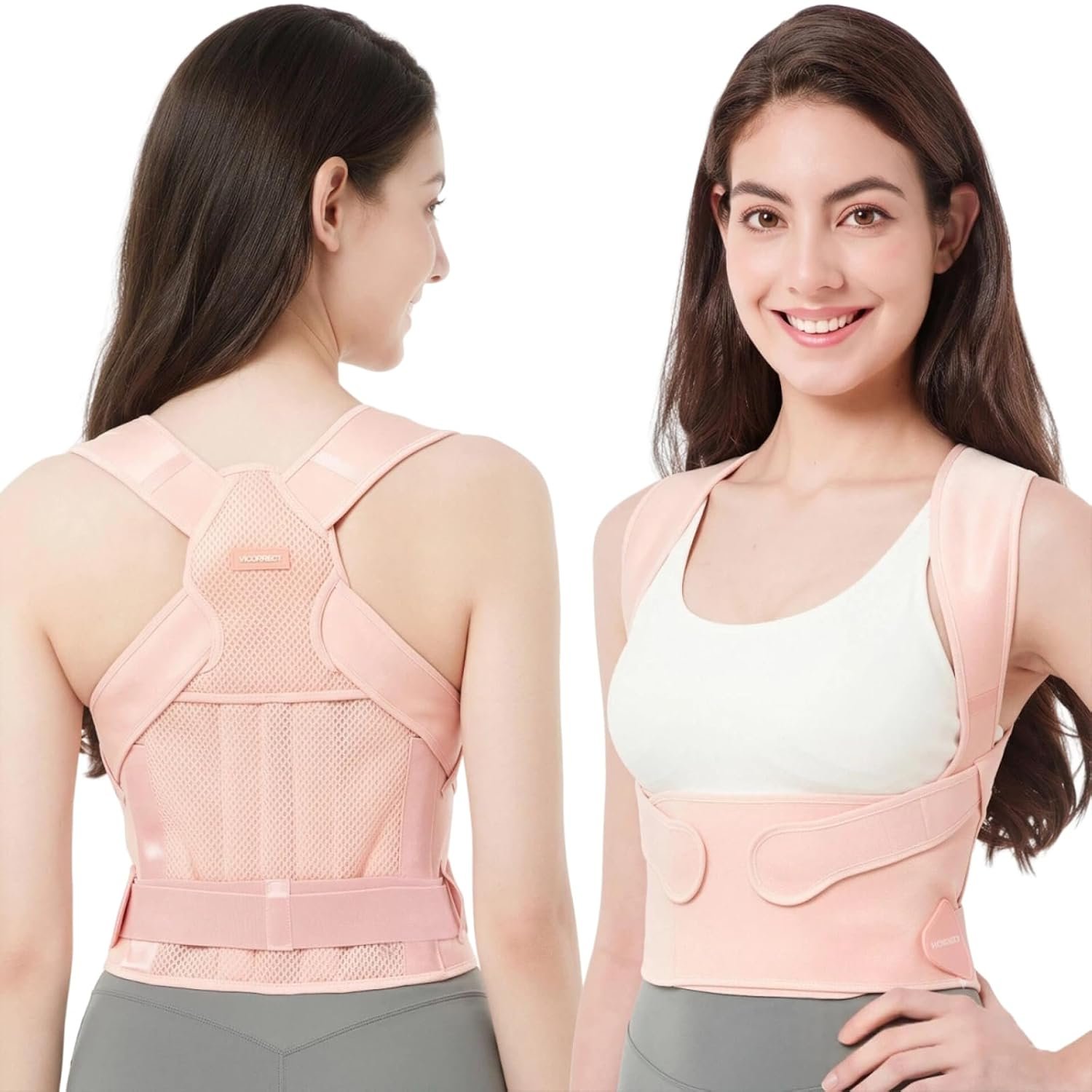 Posture Corrector for Women and Men: Adjustable Back Brace for Upper Back Support & Shoulder Neck Pain Relief – Lightweight Breathable Design (Pink Medium)