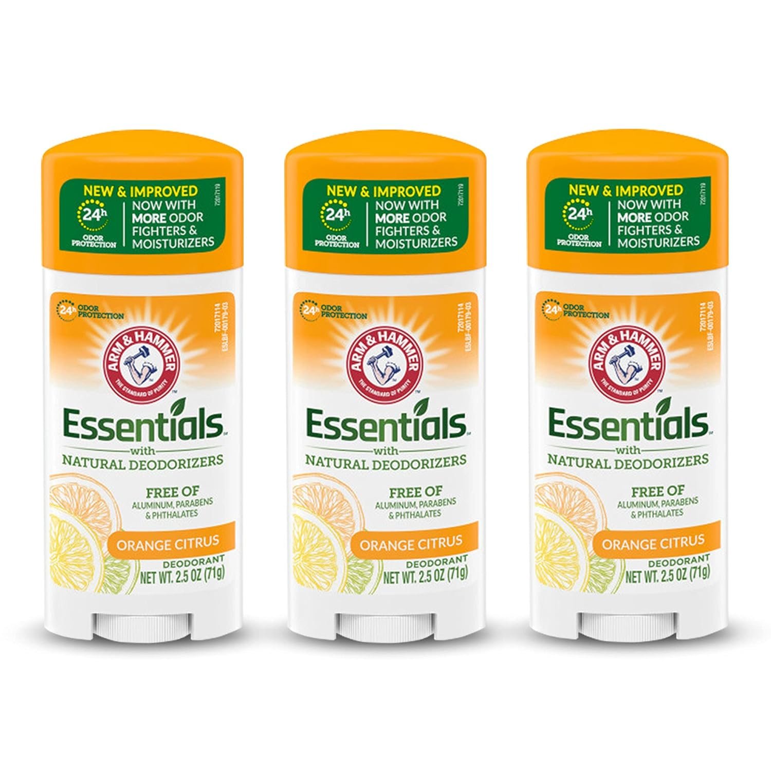 ARM & HAMMER Essentials Deodorant- Orange Citrus- Solid Oval – Made with Natural Deodorizers- Free From Aluminum, Parabens & Phthalates, 2.5 oz (Pack of 3)