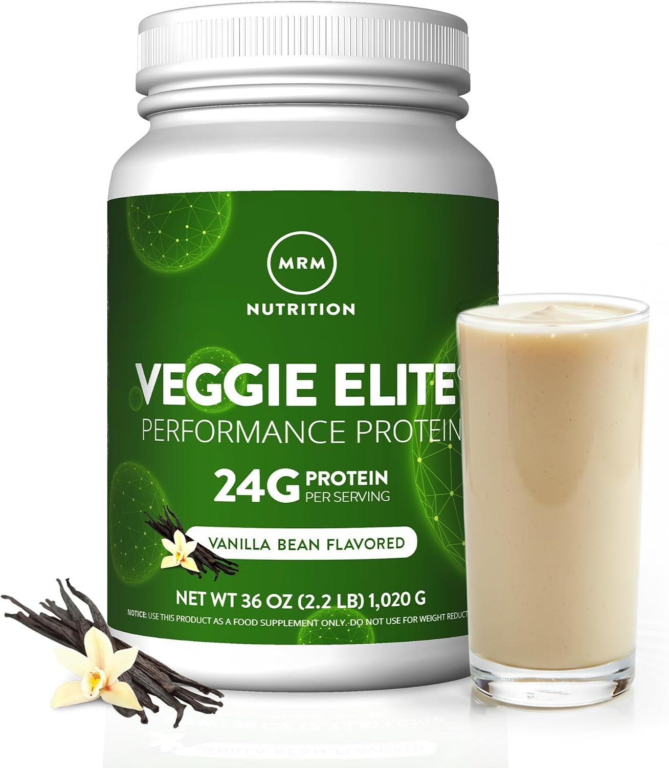 MRM Veggie Elite Performance Protein – Vanilla Bean, Vegan – 30 Servings | Plant-Based Powder, 24g Protein per Serving with BCAAs & Digestive Enzymes, Clinically Tested, Gluten-Free