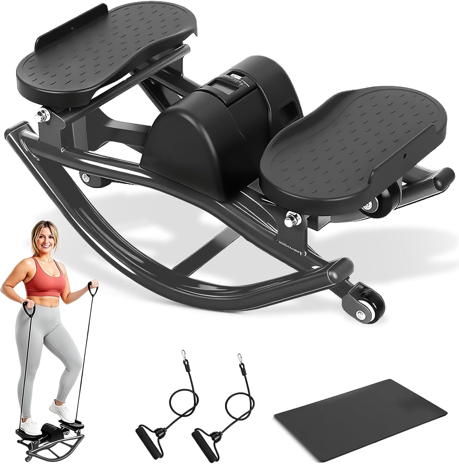 Rock Stepper with Digital Monitor, Low-Impact Compact Rock Stepper Side to Side with Resistance Bands, 360 LBS Weight Capacity, Portable Stair Stepper for Home, Apartment, Dormitory, Office