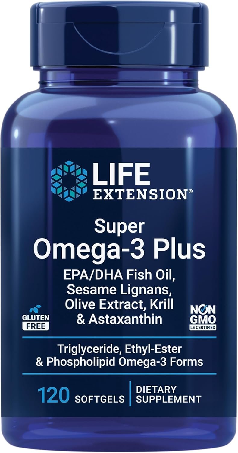 Life Extension Super Omega-3 Plus EPA/DHA Fish Oil, Sesame Lignans, Olive Extract, Krill & Astaxanthin – Heart, Brain & Joint Health Support – Gluten-Free, Non-GMO – 120 Softgels