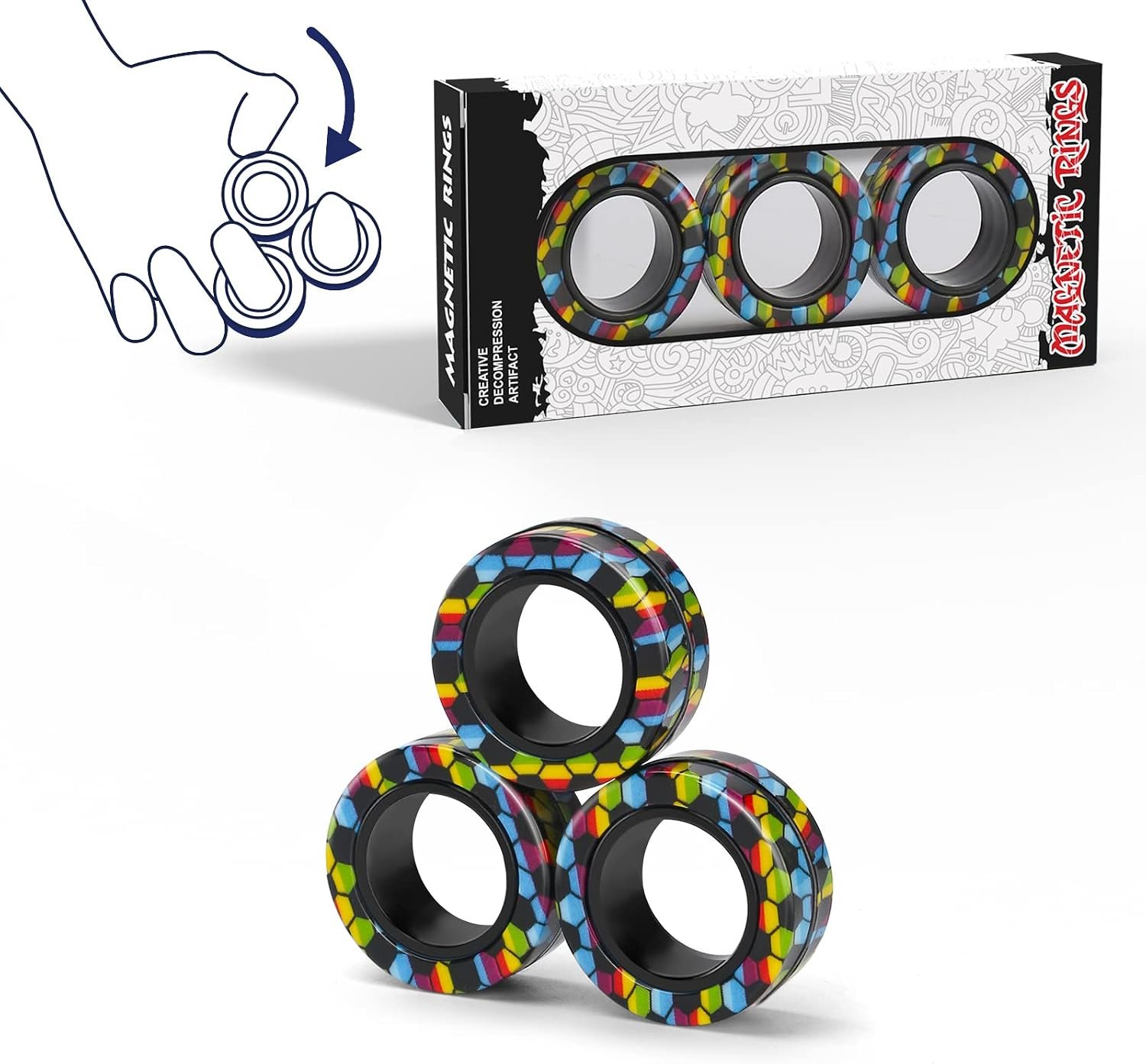 Magnetic Rings Fidget Toy Set, Idea ADHD Fidget Toys, Adult Fidget Magnets Spinner Rings for Anxiety Relief Therapy, Fidget Pack Great Gift for Adults Teens Kids Easter Basket Stuffers (3PCS) | Idea ADHD Fidget Toys, Adult Magnets Spinner Rings for Anxiety Relief Therapy,Gift for Easter Basket Stuffers (3PCS)