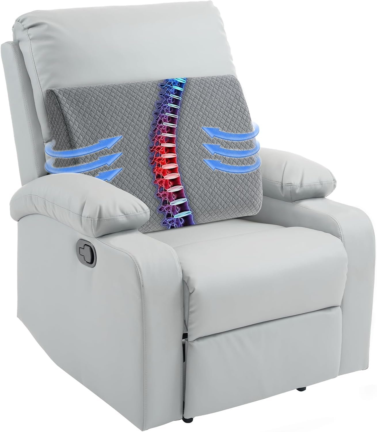 HOMBYS Lumbar Support Pillow for Recliner Chair, Memory Foam Back Support Cushion for Elderly,Extra Large Lumbar Support Pillow,Thick Backrest for Home Reading (Grey, 20“x13.5″x5″)