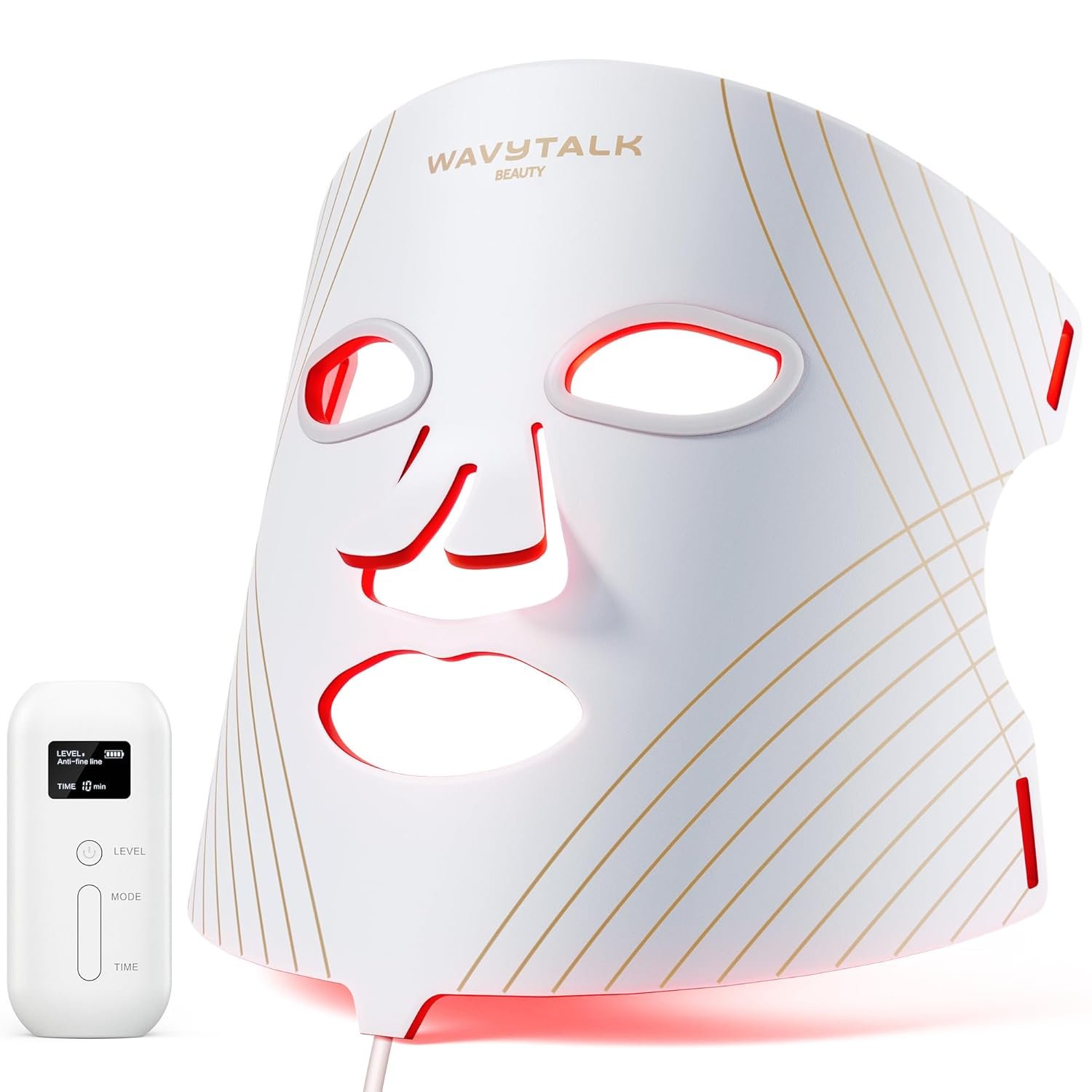 wavytalk Red Light Therapy Mask for Face, Glow Time LED Face Mask, NIR | for Anti-Fine Line, Acne, Skin Rejuvenation with 456 LED Chips, 3 Modes, Gift for Women Wife Mom