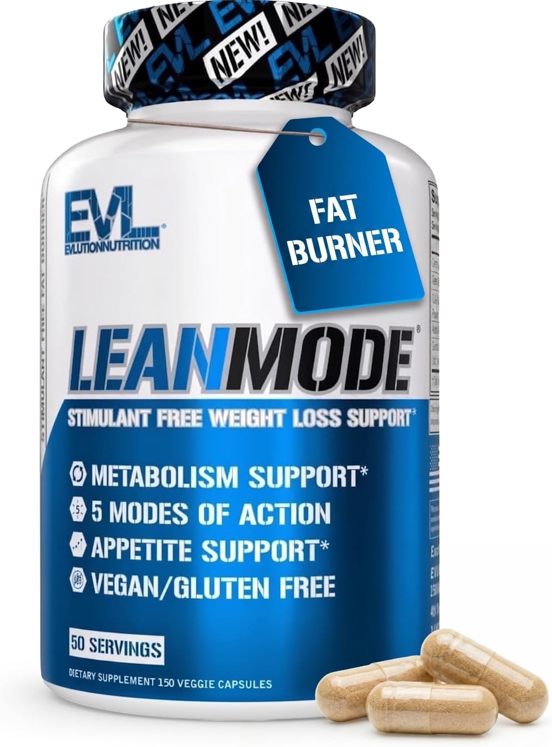EVL LeanMode Weight Loss Support Capsules – For Men & Women – 50 Servings | Features Green Coffee Bean Extract, CLA and Garcinia Cambogia to support metabolism and appetite control
