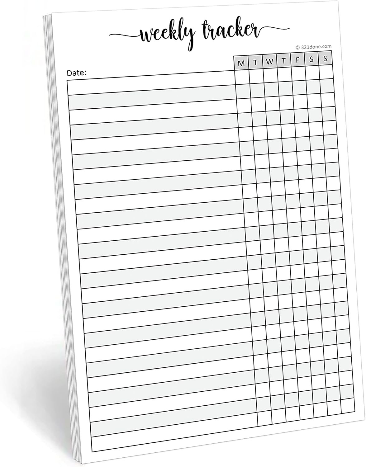 321Done Weekly Tracker Notepad, 5.5×8.5 Inches, 50 Sheets, Monday Start | Made in USA – Tear-Off Habit, Goal and Chore Tracking Pad, Days of the Week Columns, Undated, Thick Bright White Paper