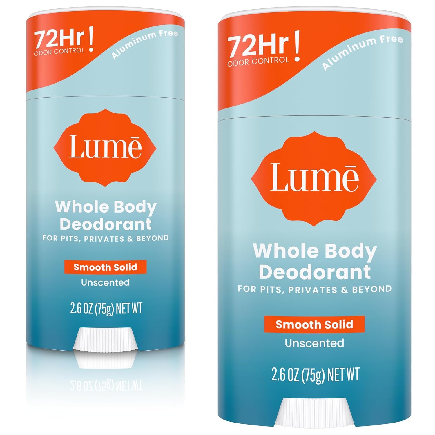 Lume Whole Body Deodorant – Solid Stick – 2.6 oz, 2 pk (Unscented) | 72-Hour Odor Control, Aluminum & Baking Soda Free, Skin-Safe, Whole-Body Deodorant for Women