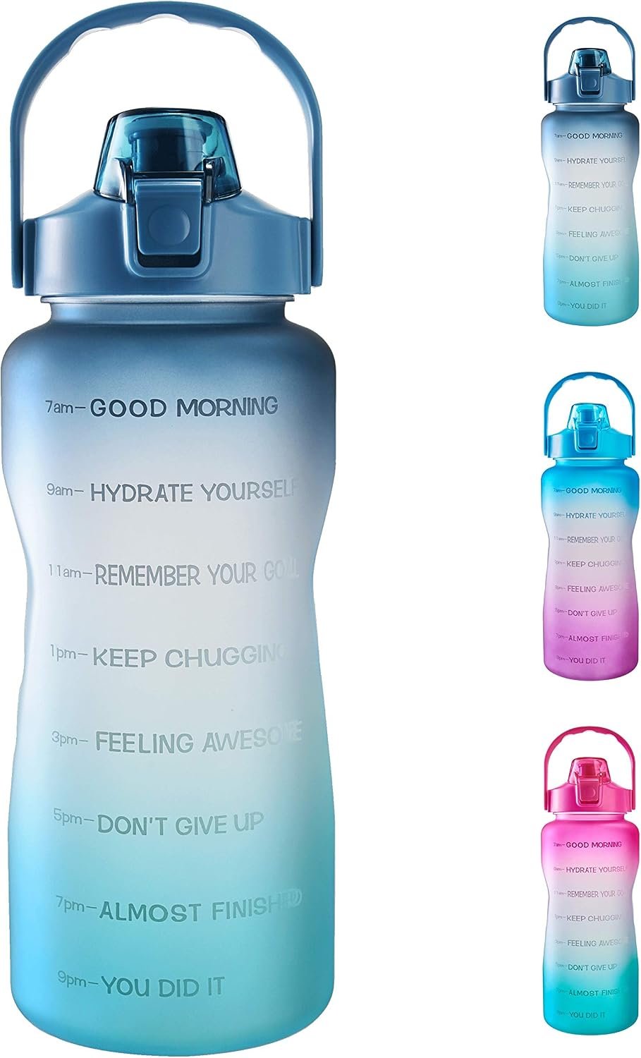 EYQ 64oz/128oz Leakproof Free Drinking Water Bottle with Motivational Time Marker BPA Free for Fitness, Gym and Outdoor Sports