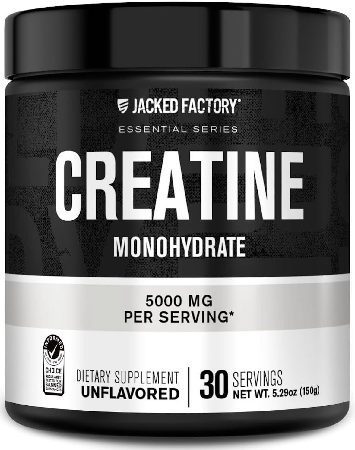 Jacked Factory Creatine Monohydrate Powder 150g – 5g Daily Micronized Creatine Monohydrate for Men and Women, Vegan-Friendly, Third-Party Tested – 30 Servings, Unflavored