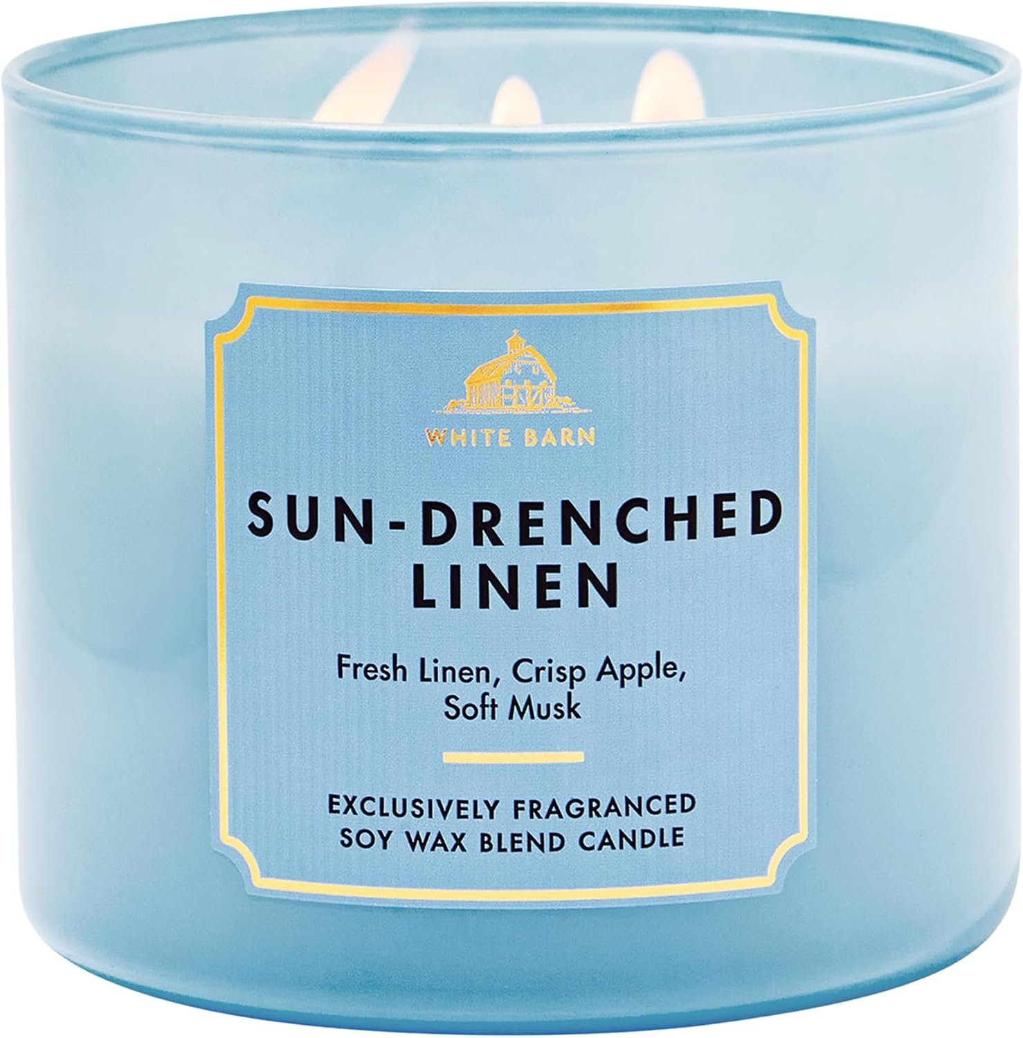 Bath & Body Works Sun-Drenched Linen 3-Wick Candle – Scented Candle for At-Home Use – Long-Lasting, Room-Filling Fragrance – High Fragrance Oil Concentration – Soy Wax Blend