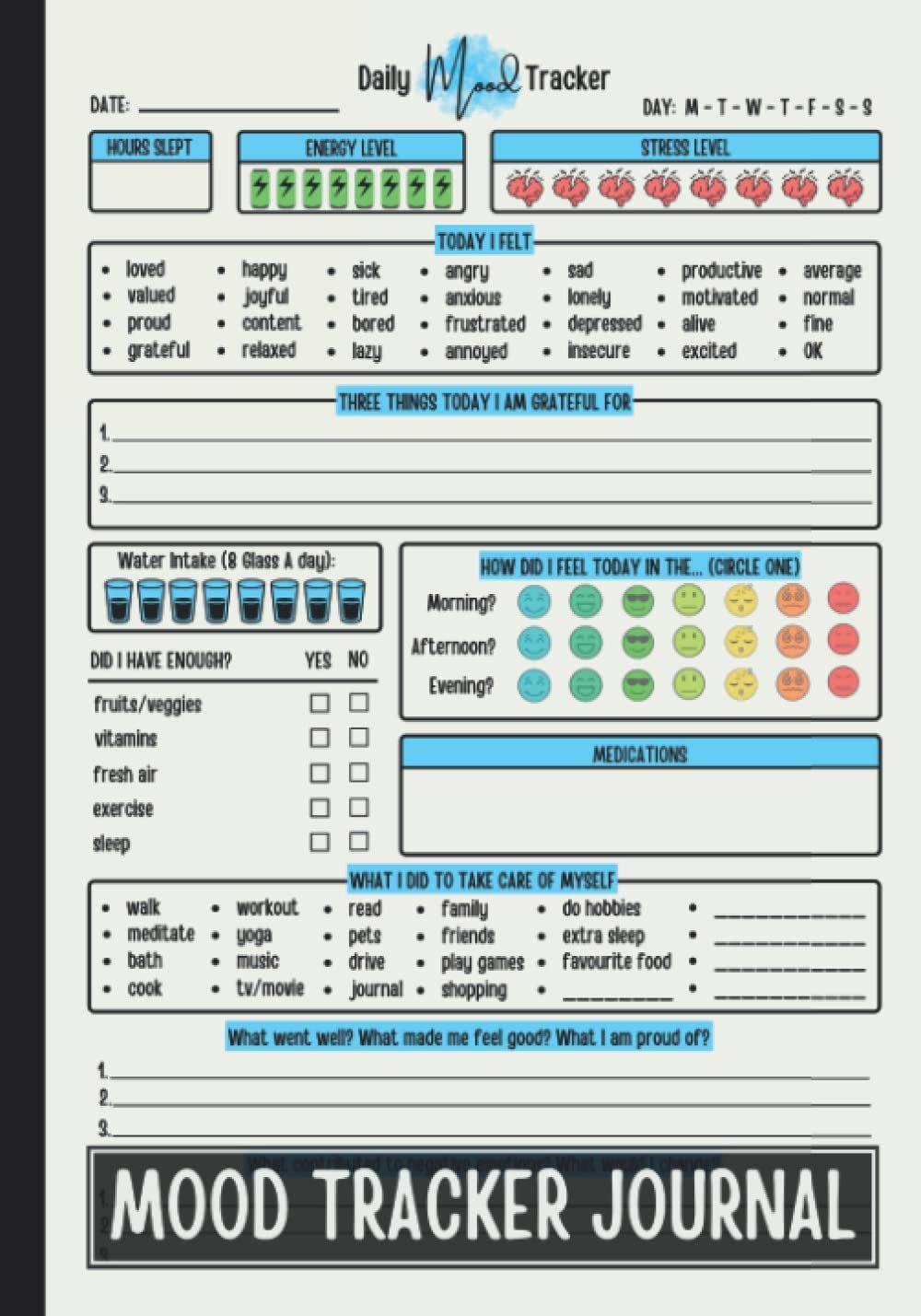 Mood Tracker Journal: Daily Mental Health & Wellness Diary With Prompts For Relieving Anxiety, Borderline Personality Disorder Or Depression | Self … & Teens Girls (Daily Mood Tracker Journal)