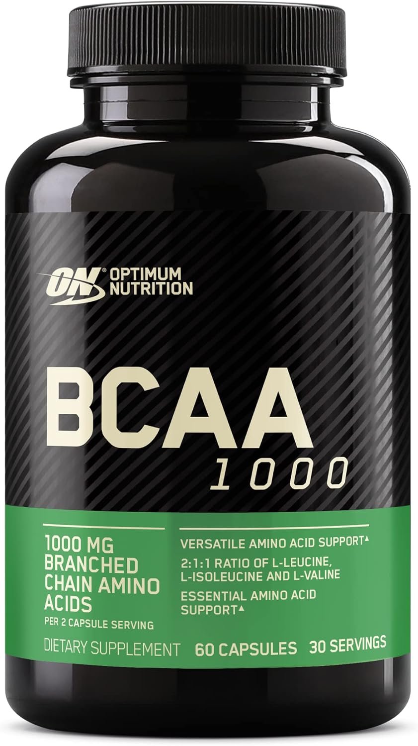Optimum Nutrition BCAA Capsules, Keto Friendly, 1000mg, 60 Ct | Easy to Swallow Capsules, Branched Chain Amino Acid Support, 2:1:1 ratio of L-Leucine, L-Isoleucine and L-Valine per serving