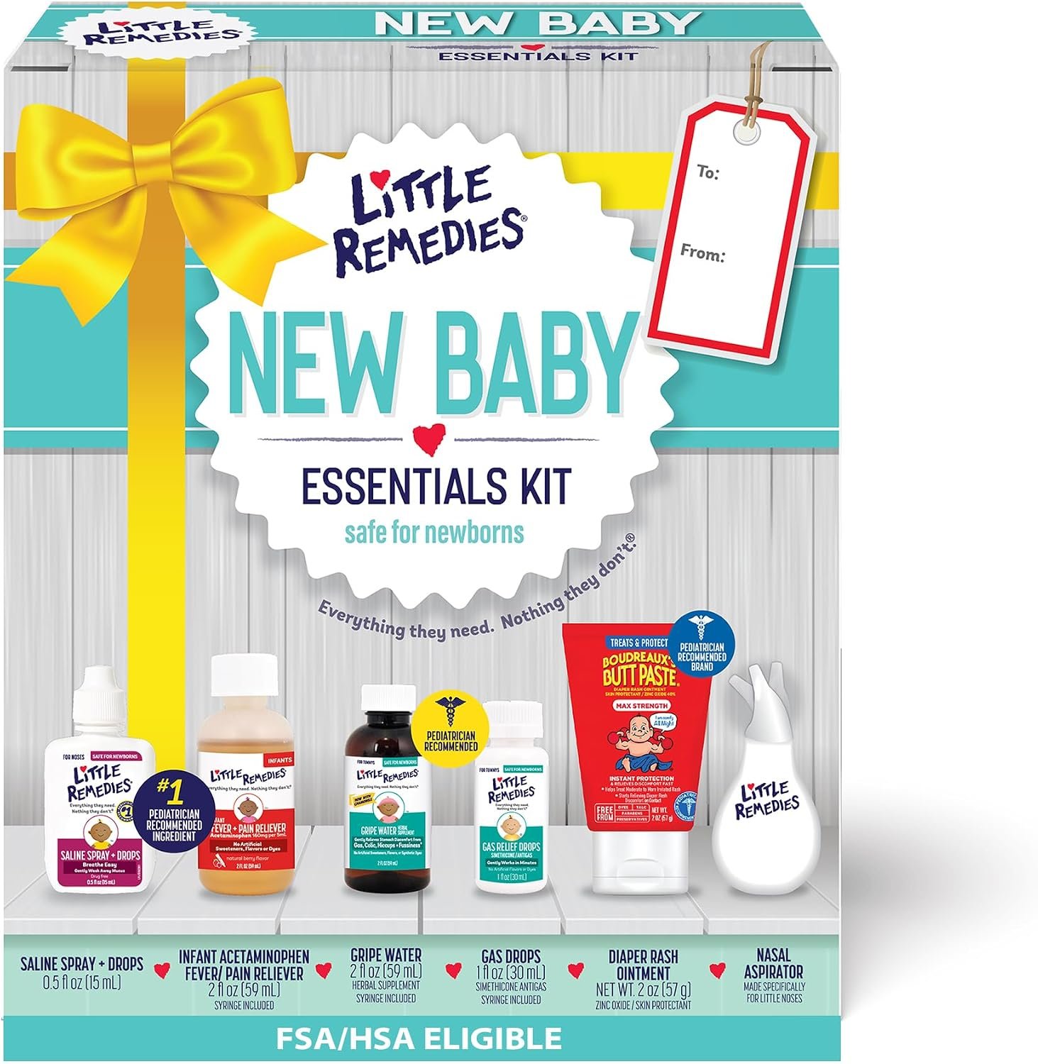 Little Remedies New Baby Essentials Kit, 6-in-1 Bundle for Newborns | Baby Care Set, Newborn Essentials, Saline Nasal Spray, Diaper Rash Cream, Gas Relief Drops, Gripe Water, Baby Pain Reliever