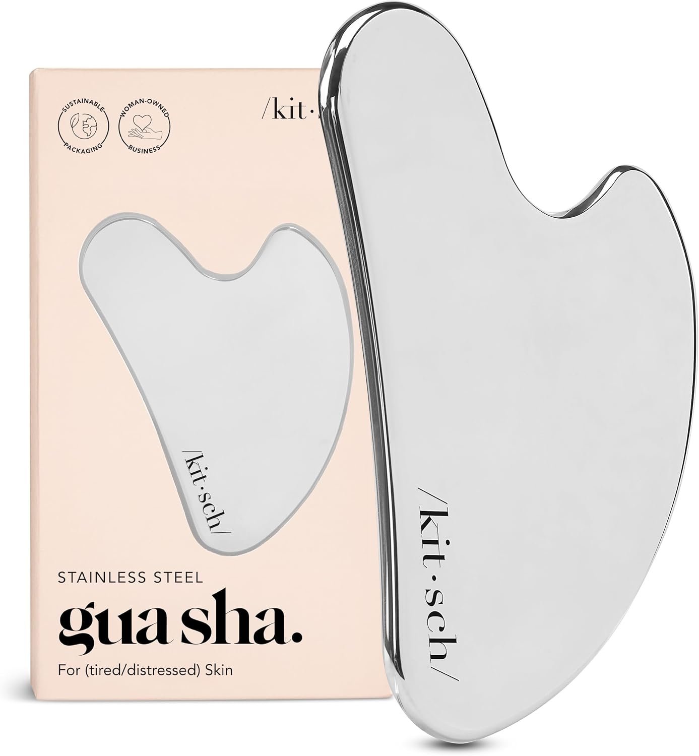 Kitsch Stainless Steel Guasha Tool for Face – Silver | Stainless Steel Gua Sha Facial Tools | Face Sculpting Tool and Double Chin Reducer, Neck & Lymphatic Drainage Massager