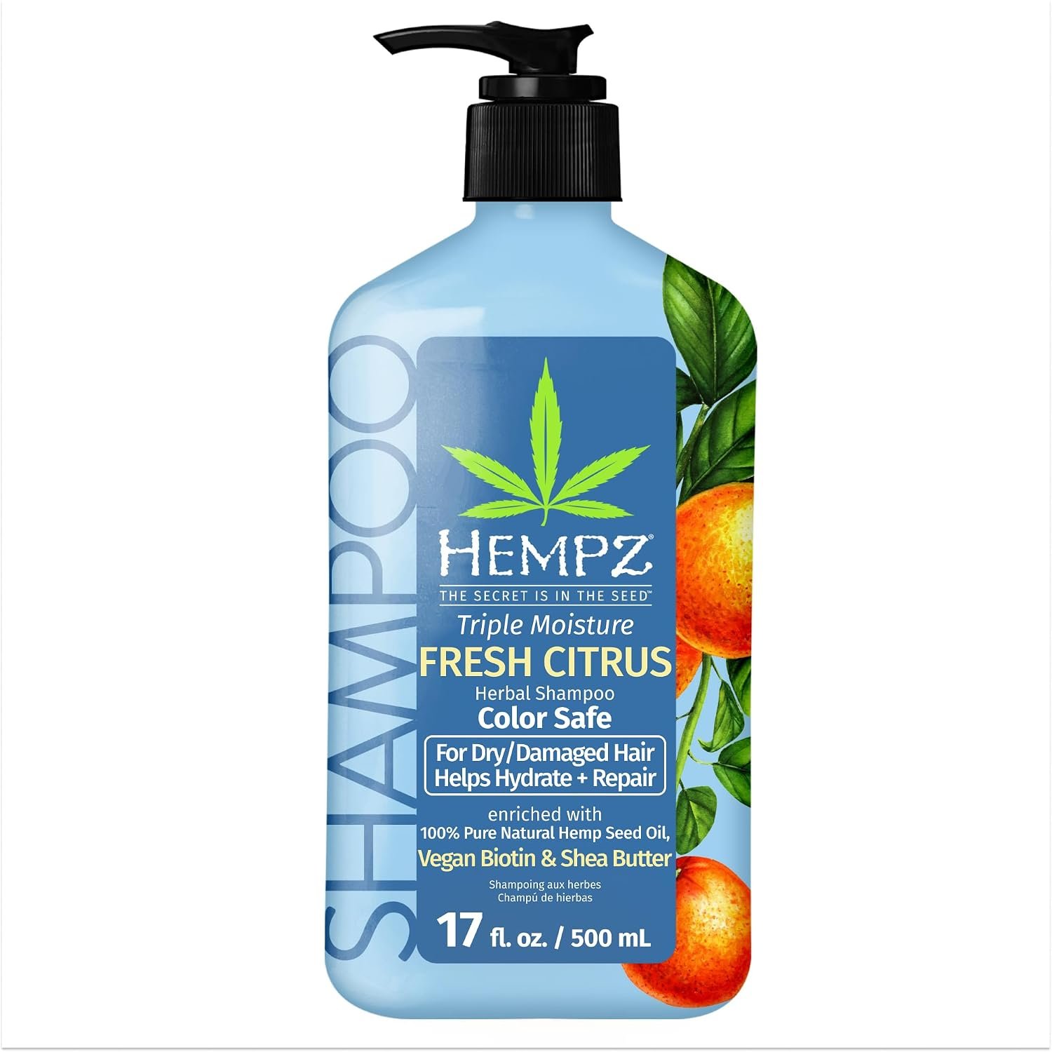 Hempz Triple Moisture Herbal Hair Shampoo – Moisturizing Gentle Shampoo to Nourish and Hydrate Hair – 17 Fl OZ