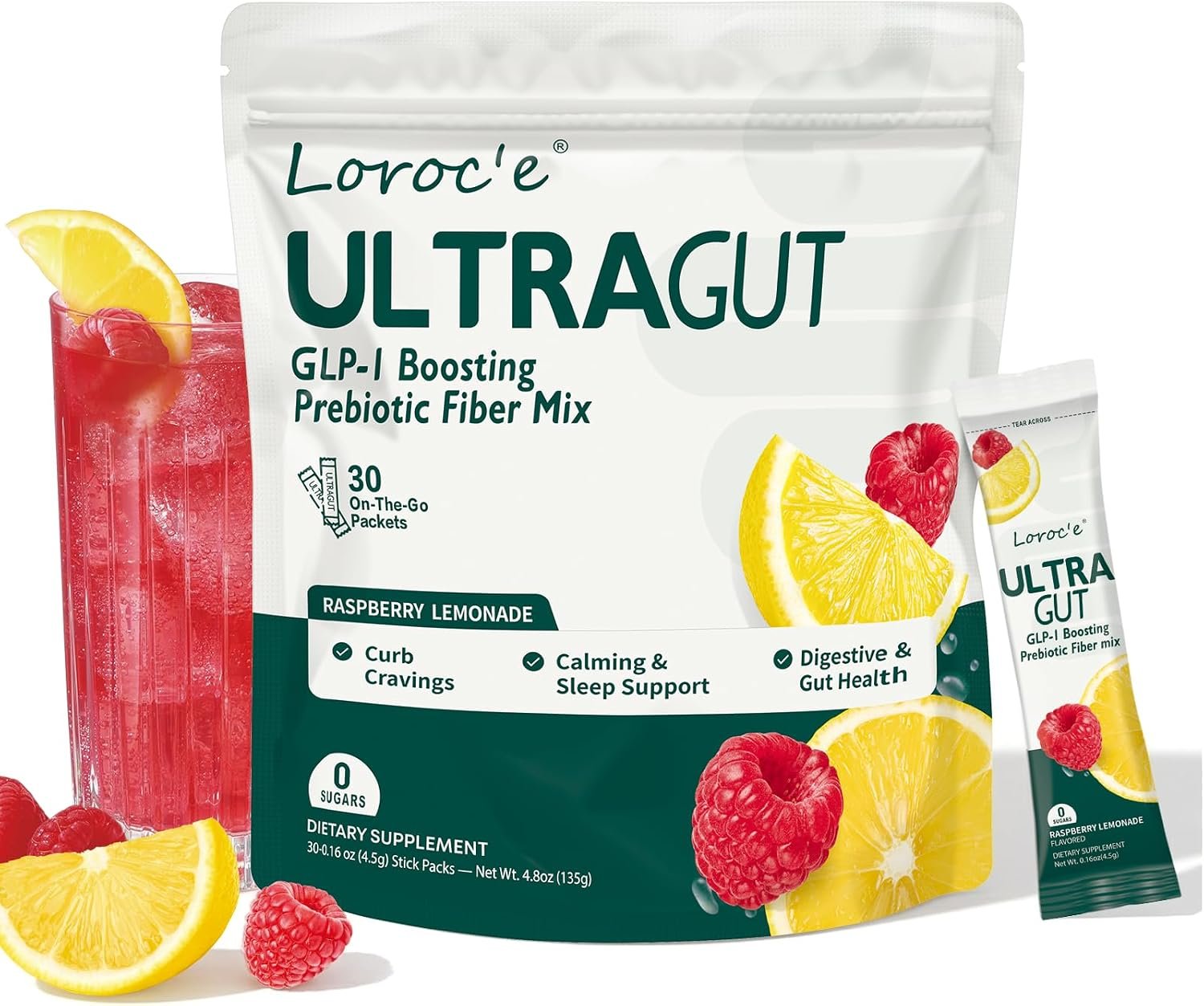 UltraGut GLP-1 Booster Fiber Mix Drink, Cortisol Reducer & Sleep Aid, for Weight Loss & Gut Health – with Prebiotics, Magnesium Glycinate, L-Theanine, Ashwagandha, Vitamin D, No Sugar, 30 Servings