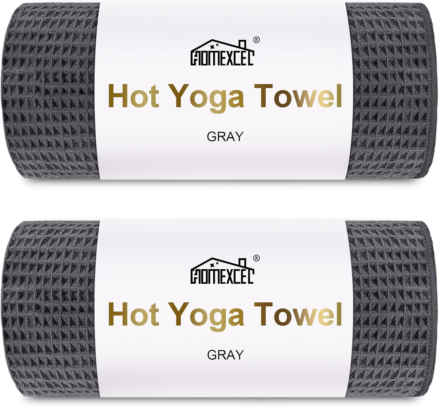 HOMEXCEL 2PK Yoga Mat Towels for Hot Workout, Ultra-Absorbent, 26.5″ x 72″ | Microfiber Pilates/Yoga Towel, Soft Quick-Dry for Gym, Portable & Compact, Machine Washable, Grey