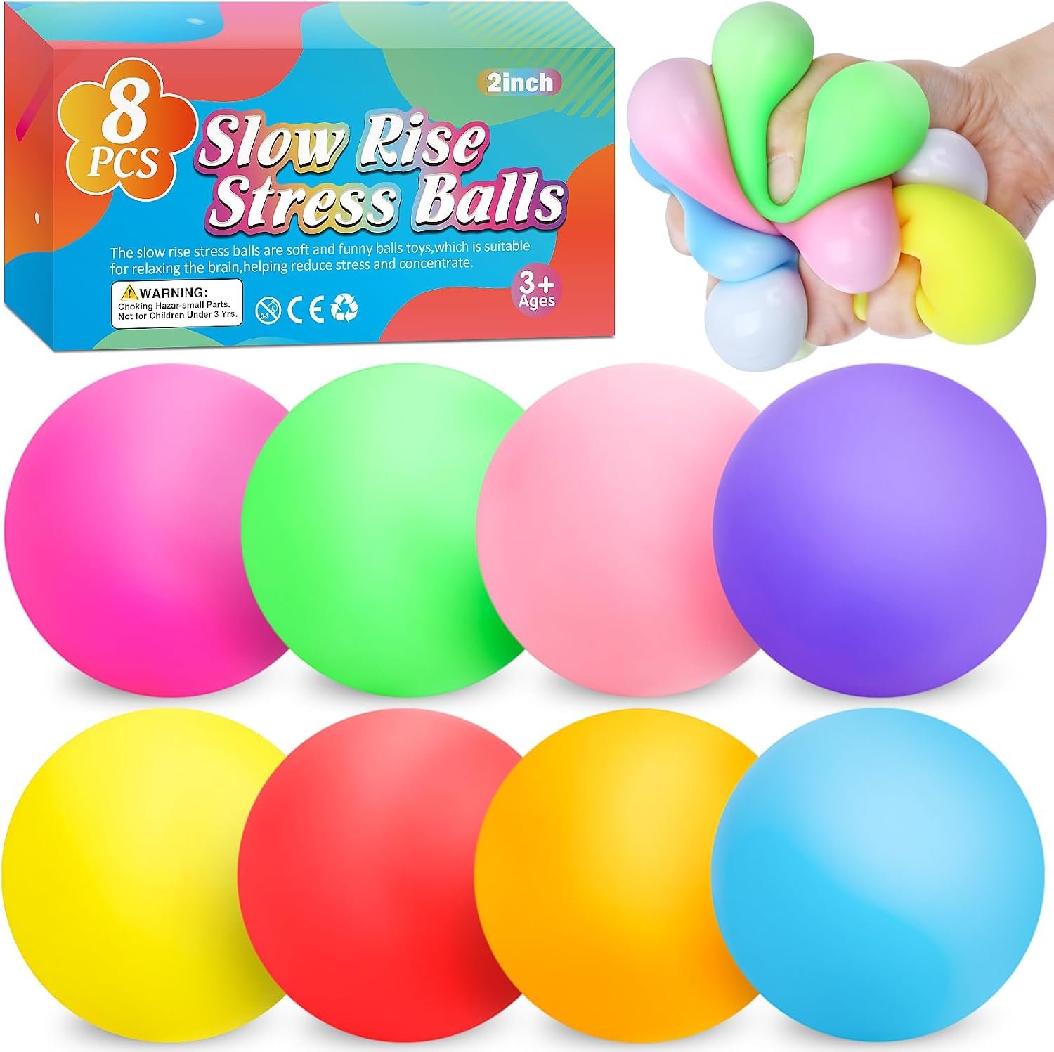 VISCOO 8 Pack Slow Rising Stress Ball,Stress Balls for Adults,Fidget Toys | Hand Therapy Sensory Squishy Ball for Stress Relief, Squishy Toys,Treasure Prize Box Toys for Kids Classroom