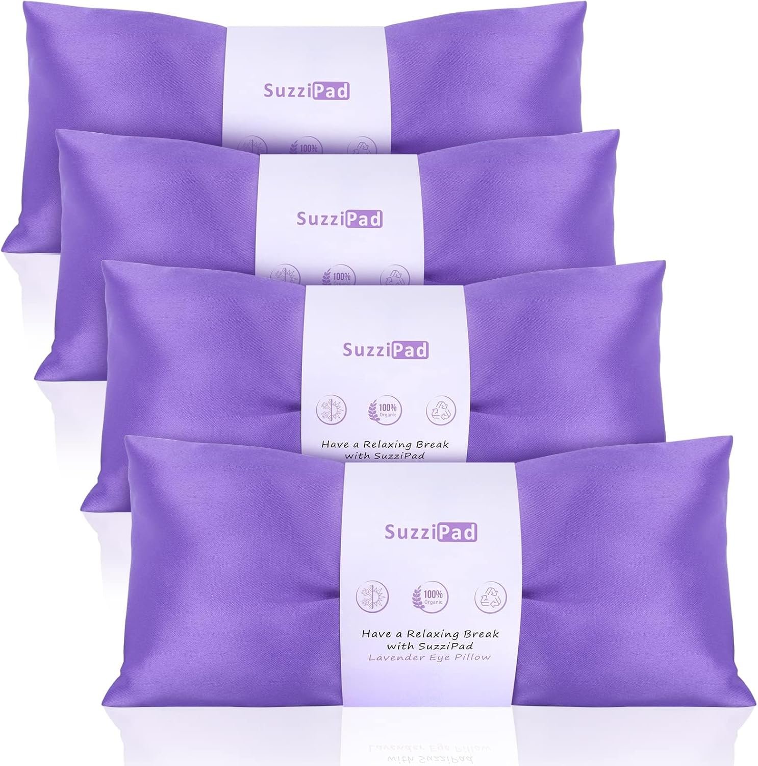SuzziPad Hot & Cold Lavender Eye Pillows for Relaxing, Purple, 4 Packs | Washable Weighted Yoga Eye Mask For Meditation, Dry Eye Soothing & Sleep; Blocks Light, Soothes Migraines & Ocular Discomfort