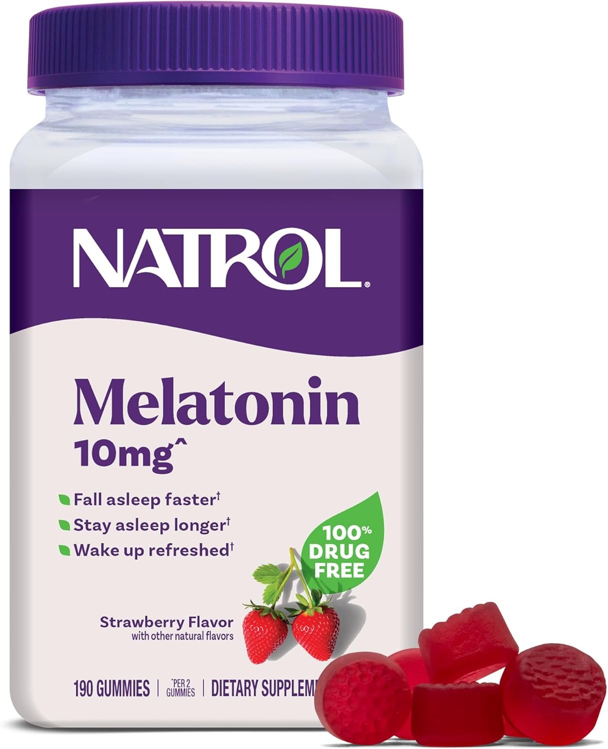 Natrol Melatonin 10 mg Gummies, Sleep Support for Adults, 190 Count | Strawberry-flavored, up to 95 days