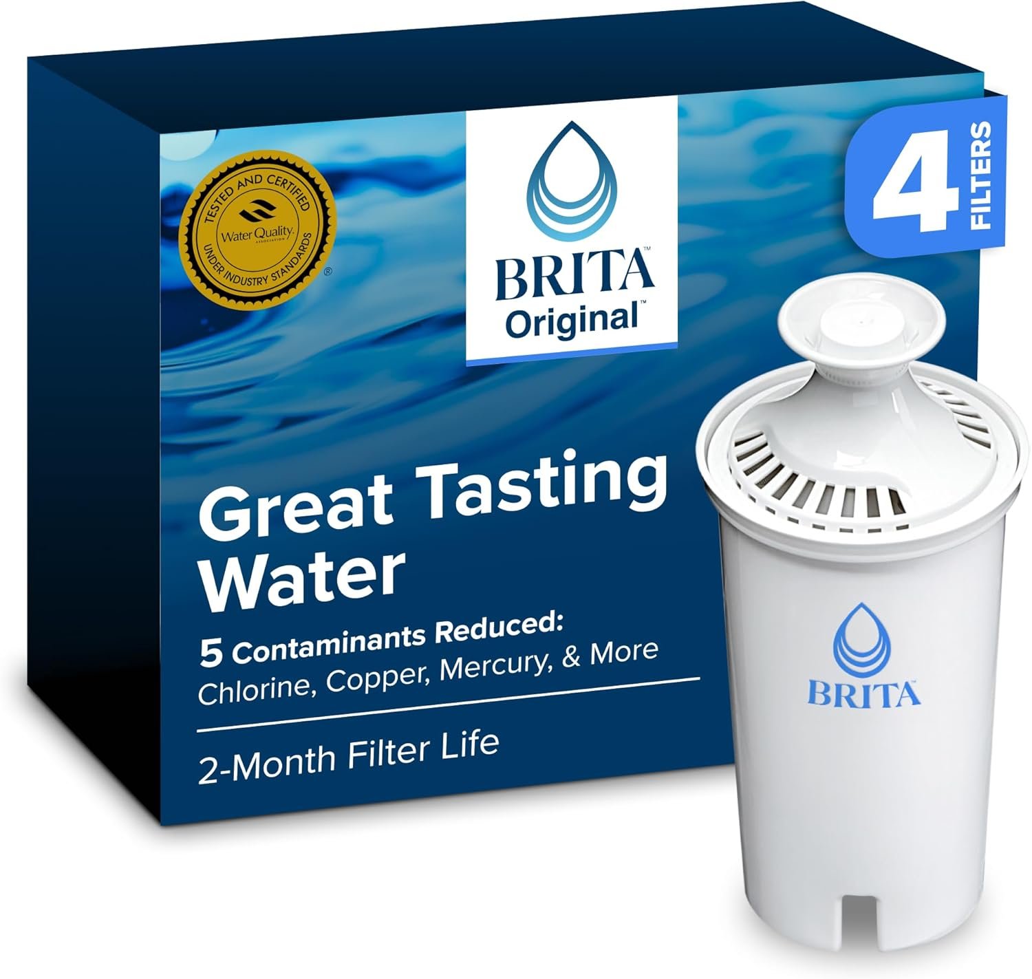 Brita Standard Water Filter, Standard Replacement Filters for Pitchers and Dispensers, BPA Free, 4 Count