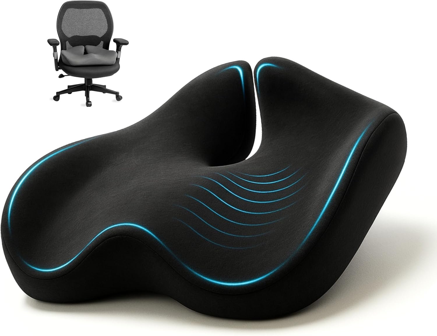 Office Chair Cushion for Back & Tailbone, Sciatica Pain Relief Pillow | Extra Large Seat Cushion and Tailbone Pain Relief Cushion for long desk work, coccyx pressure and Sciatica Pillow (Black)