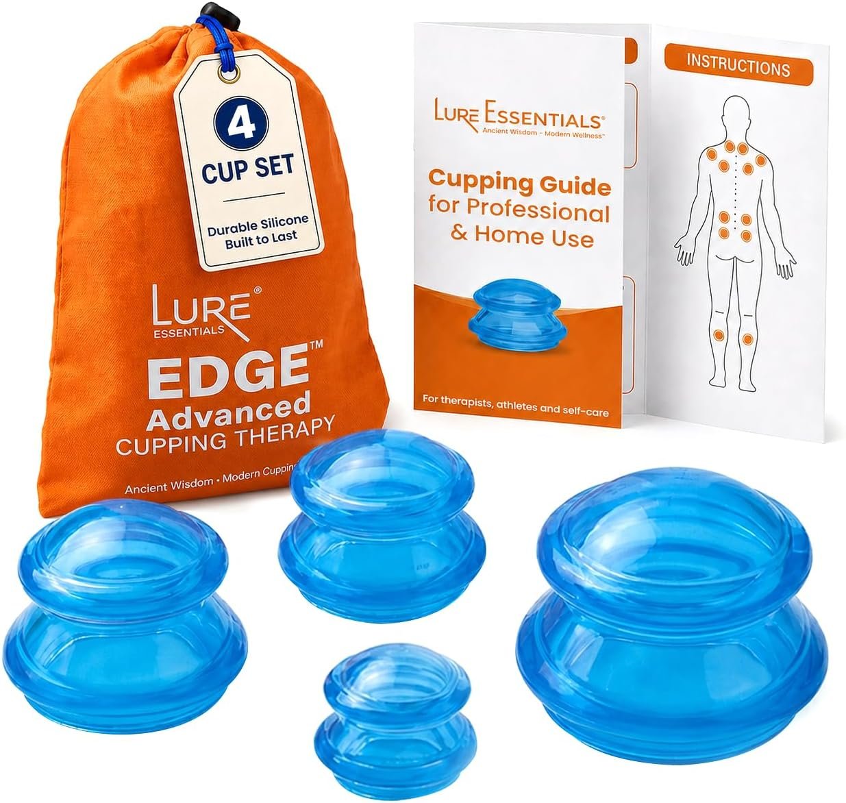 Silicone Cupping Therapy Set Professional Massage Cupping Cups for Cupping Therapy 4 Cup Kit for Massage, Myofascial Release, Cellulite Reduction (Lure Blue)