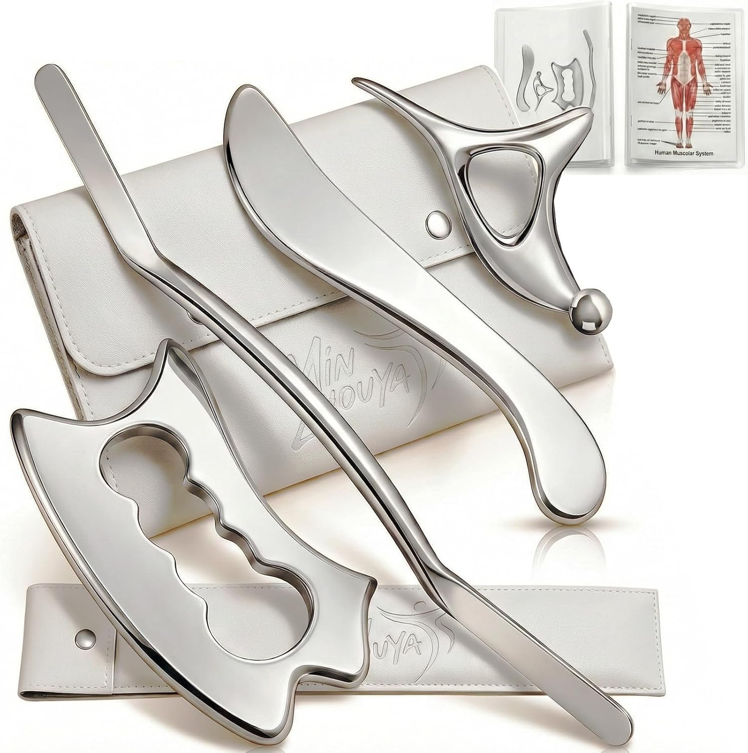 Stainless Steel Muscle Scraper Tool Set – 4Pcs Massage Scraper Tool Gua Sha for Myofascial Release, Fascia Release Tools for Deep Tissue Massage, Physical Therapy & Fascia Scrapingr (4Pcs)