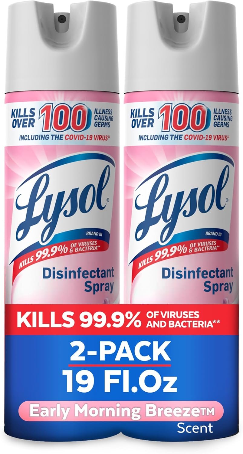 Lysol Disinfectant Spray, Household Cleaning Supplies, Disinfecting Multi-Purpose Room Spray, Antibacterial Sanitizer, Deodorizer, Kills Hantavirus, Early Morning Breeze, 19 Fl Oz (Pack of 2)