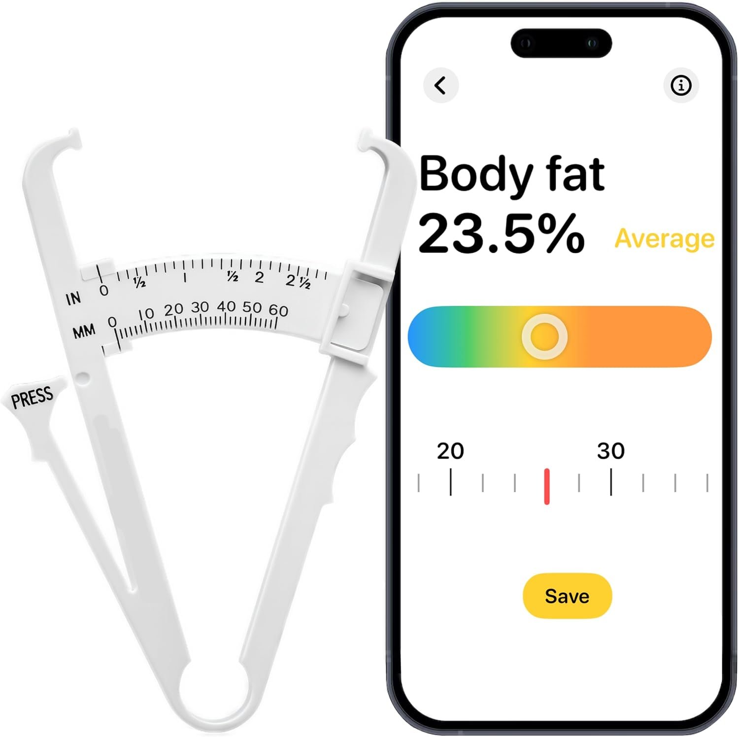 Body Fat Caliper – Skinfold Caliper Body Fat Measurement Device | Measure fat around your belly, track weight, progress charts, with video instructions
