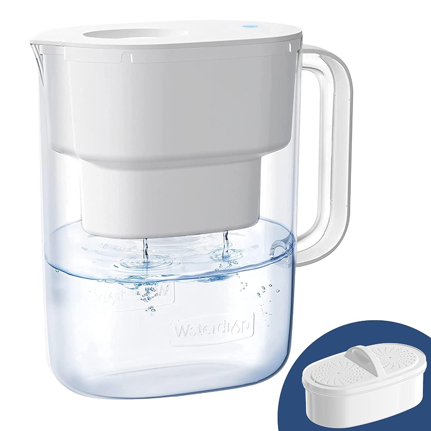 Waterdrop PT-07W Water Filter Pitcher, 10-Cup, NSF Certified, White | 200-Gallon Long-Life Filter, Improves Coffee & Tea Taste, Reduces PFOA/PFOS and Chlorine, 5X Longer Filter Life