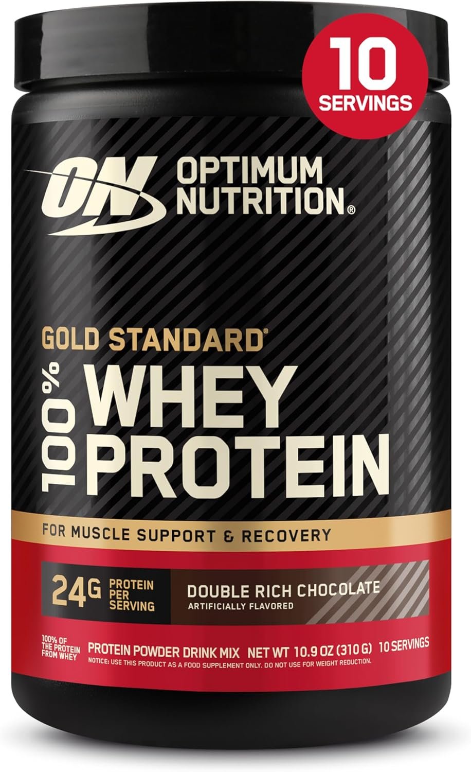 Optimum Nutrition Gold Standard 100% Whey Protein Powder, Double Rich Chocolate, 0.68 Pound (Pack of 1) | 24g of 100% Whey Protein Powder Per Serving, with BCAAs, Gluten Free, Banned Substance Tested, Easy Mixing, Muscle Support