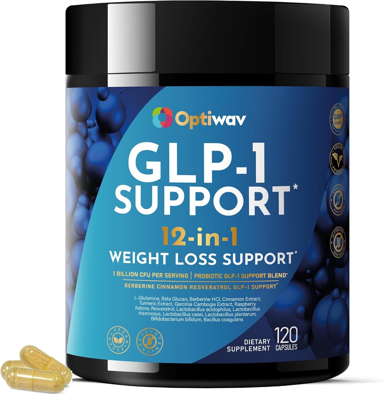 GLP-1 Support Probiotic Weight Loss Supplement, 12-in-1 Formula | Supports GLP-1, Appetite, Metabolism, Fat Burn & Gut Health, 1 Billion CFU Probiotic & Prebiotic Inulin Blend, Vegan, Non-GMO