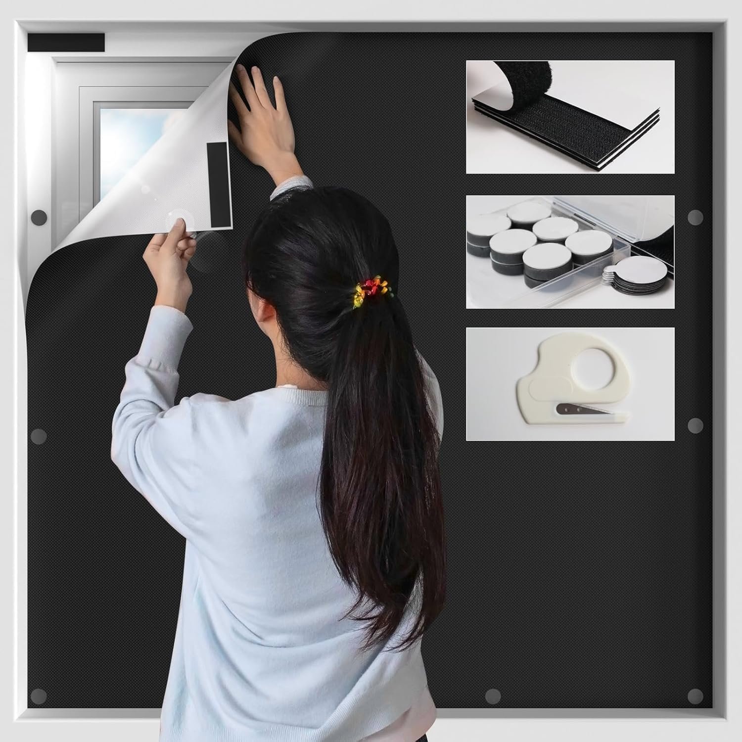 BKSAI 100% Blackout Window Cover, Portable Magnetic Black Out Curtains | No Drill Cuttable Shades, Temporary Blinds for Bedroom, RV, Nursery, Media Room, Sun Blocker, Room Darkening, 79×57 inch