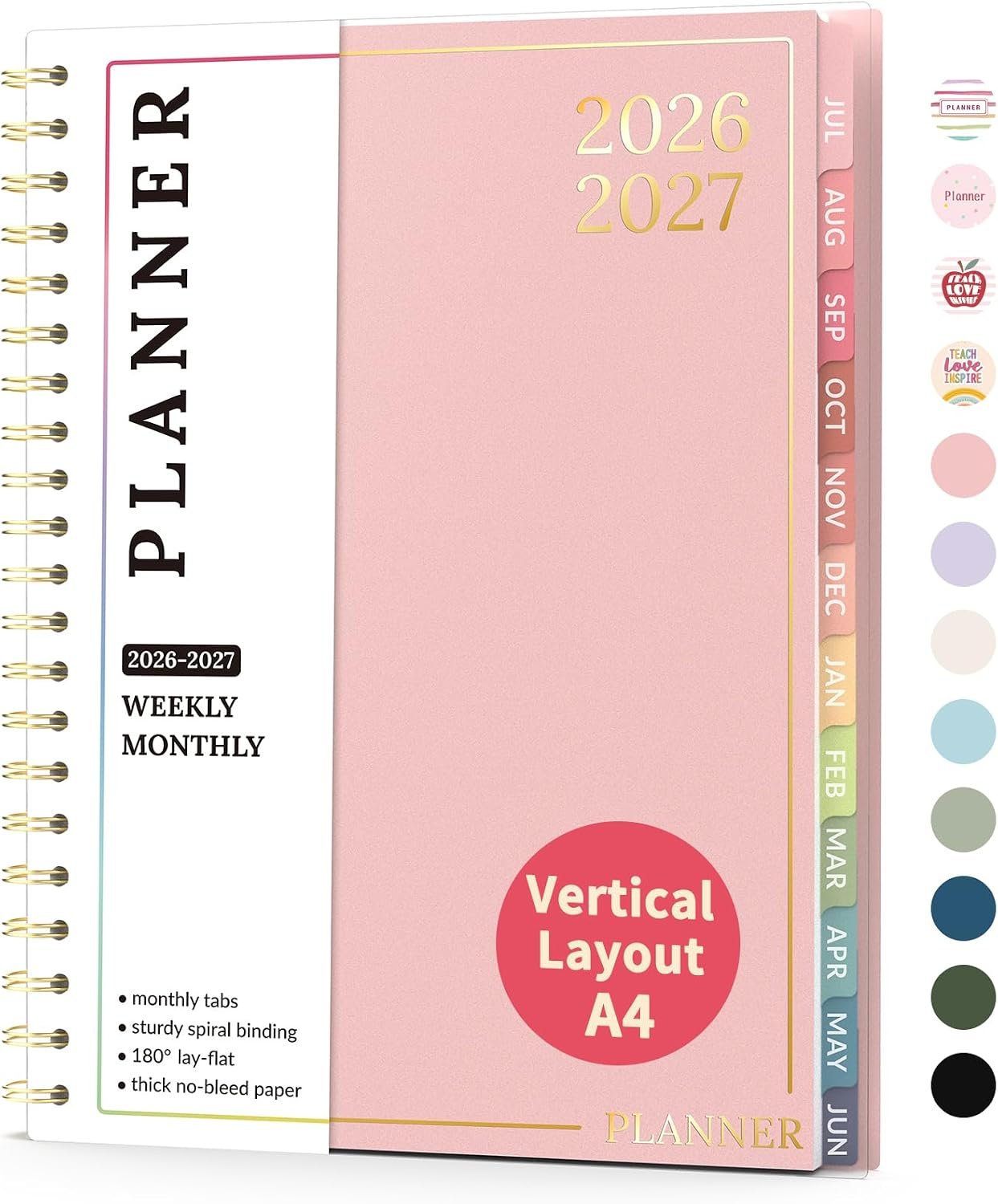 Forvencer Teacher Planner 2026-2027, Academic Year Jul 2026 – Jun 2027, A4 | 8.5″x11″, Weekly & Monthly Planning Book with 7 Periods, School College Lesson Agenda for Teacher Student Homeschool, Pink