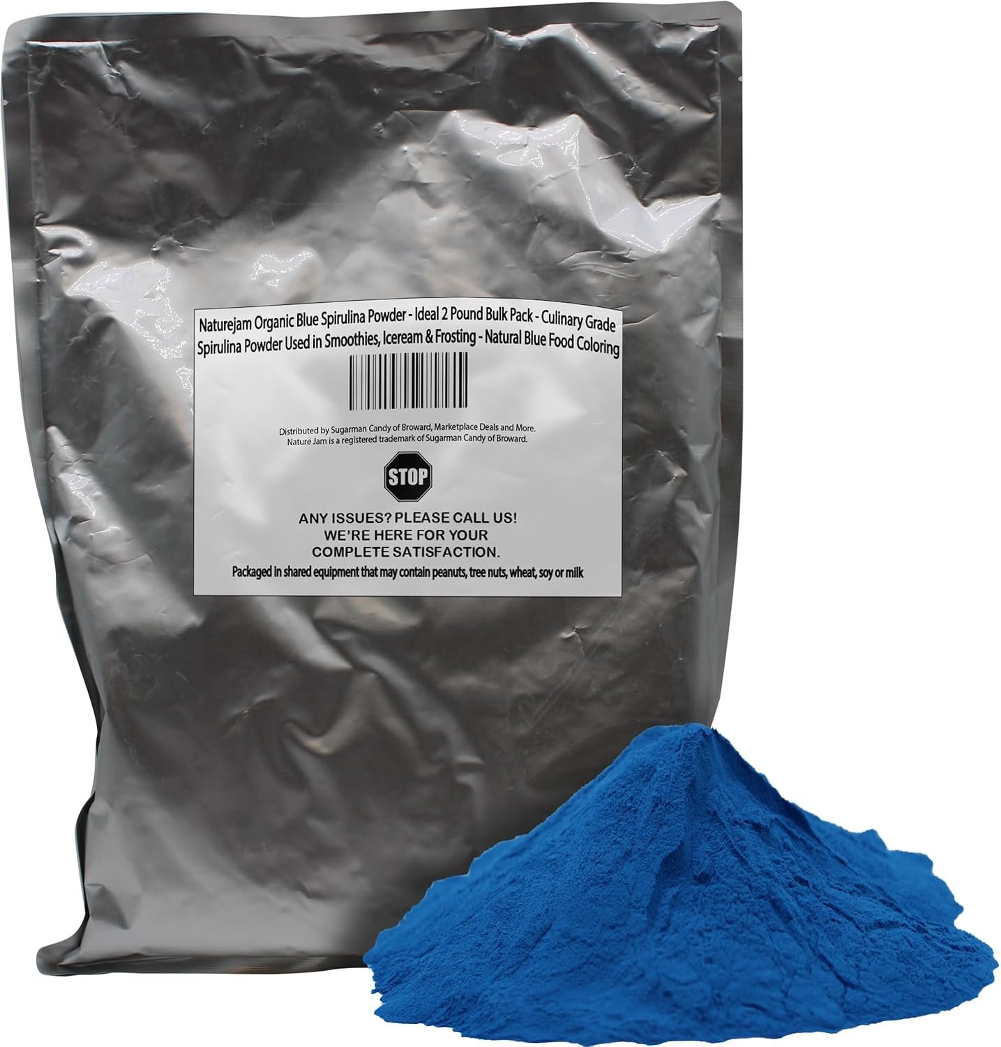 Naturejam Organic Blue Spirulina Powder – Ideal 2 Pound Bulk Pack – Culinary Grade Spirulina Powder Used in Smoothies, Iceream & Frosting – Natural Blue Food Coloring