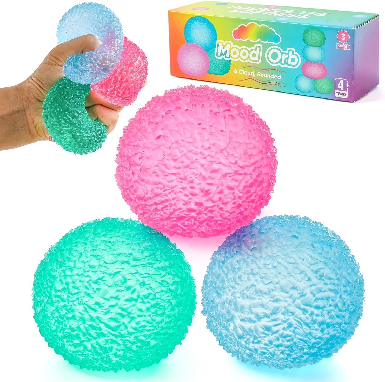 Squishy Stress Balls, 3PCS Textured Sensory Squeeze Toys for Stress Relief | 2.36in Pink Green Blue Squeeze Textured Design Gel Stress Ball, Slow Rising