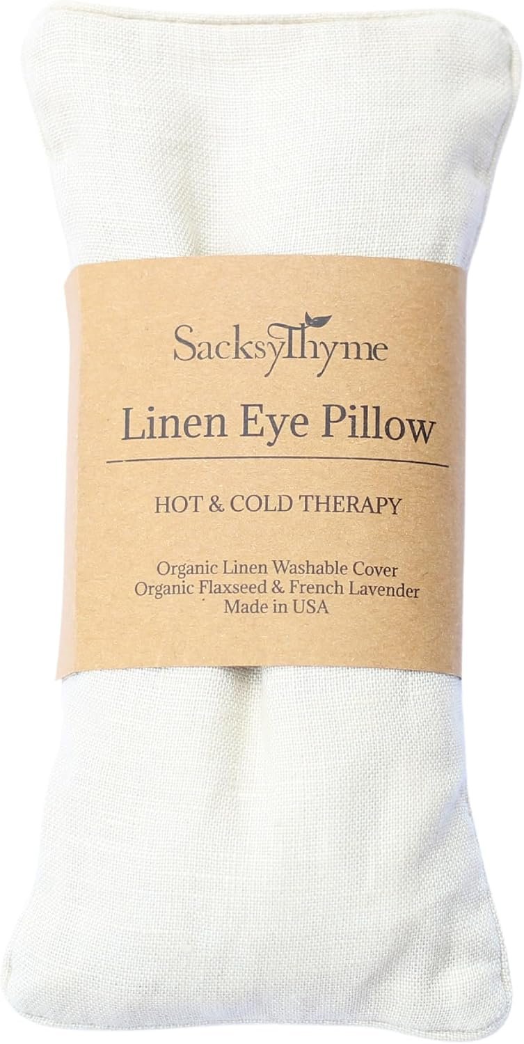 Organic Linen Eye Pillow – Lavender & Flaxseed for Relaxation, Yoga, Stress Relief – Microwavable Heating Pad & Cool Compress – Made in USA – Gifts for Meditation